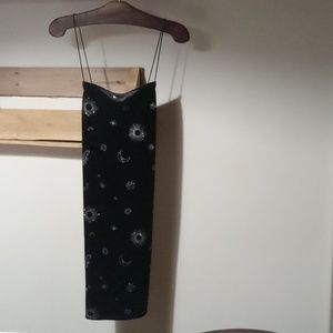 H& M DIVIDED BLACK VELVET SPARKLY SILVER CELESTIAL ZODIAC DRESS SZ M
